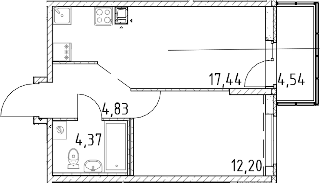 1-комнатная квартира 38.85 м², 7/17 эт., ЖК «Город Первых»